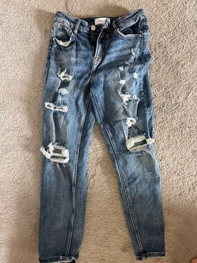 Ripped Skinny Jeans in Medium Blue - Distressed Women's Denim